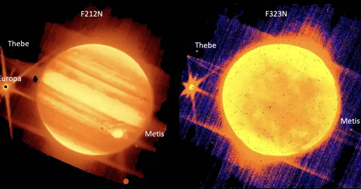 Zdjęcie po lewej zostało wykonane przez NIRCam przy użyciu filtra uwydatniającego krótkie długości fal, a po prawej z filtrem, który uwydatnia długie fale /Fot. NASA
